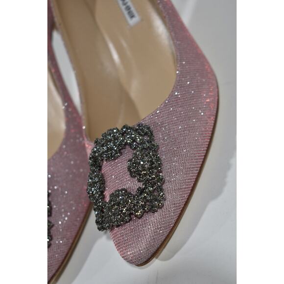 Manolo Blahnik Hangisi 70 Pink Glitter Crystal Jewel Buckle Low Heel Pump 39 - Picture 8 of 12